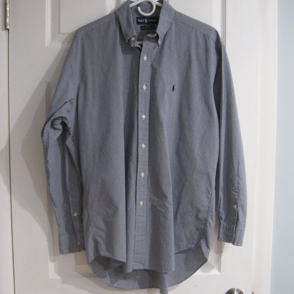 Ralph Lauren Blake Shirt Size M Gingham Blue White Plaid 100% 2-Ply Cotton
